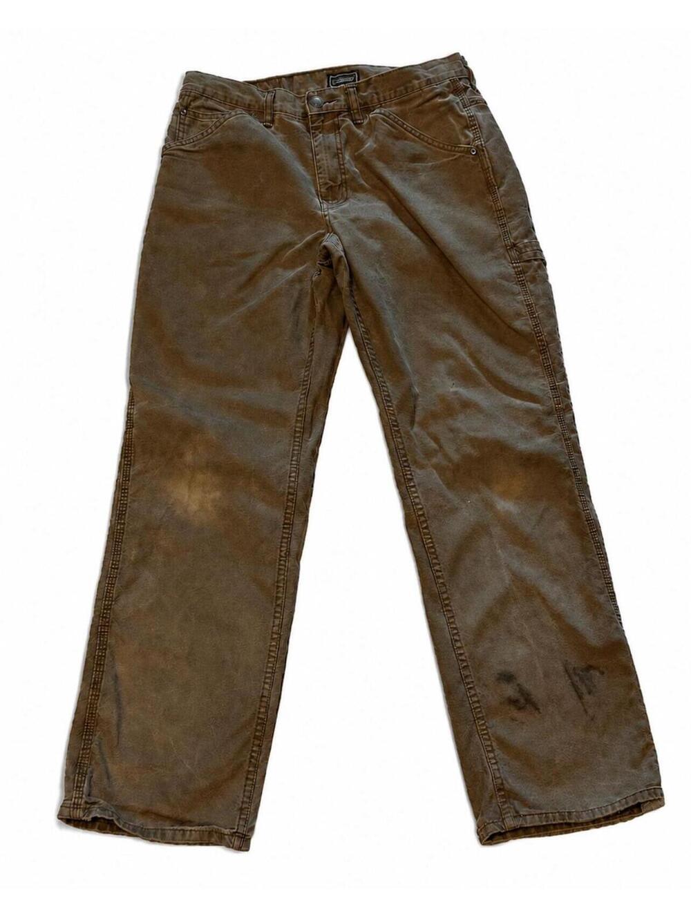 TRASHED CE SCHMIDT WORKWEAR 100% COTTON 32x34 CARGO CARPENTER PANTS BROWN